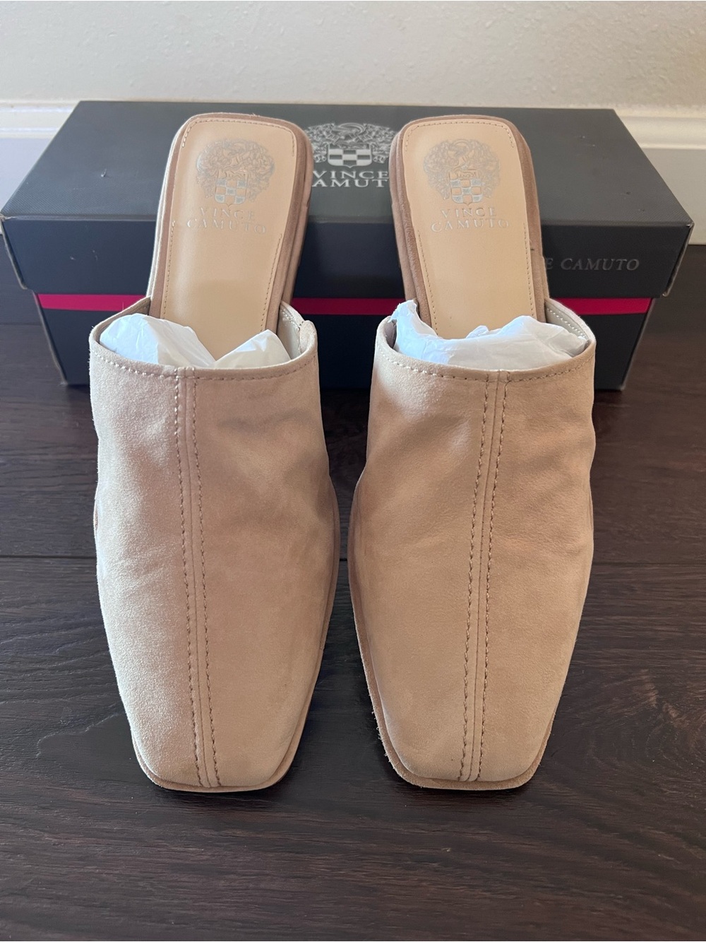 Tan Suede Slip-On Square-Toe Mules